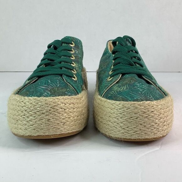 GEMO Round Toe Lace Tie Platform  Green/Leafs Print Espadrilles Sz 38/US 7.5 - Picture 7 of 10